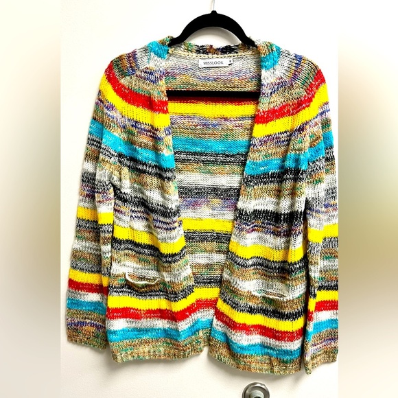 MISSLOOK Womens Colorful Striped Knit Open Cardigan Sz. M - Picture 1 of 7